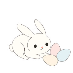 Cute Drawn Easter Bunny Character. Doodle baby Rabbit Kawaii Funny Outline Animal. Happy Easter  Holiday Greeting Card Design Element. White Rabbit Mascot. Greeting Gift Simple Art.