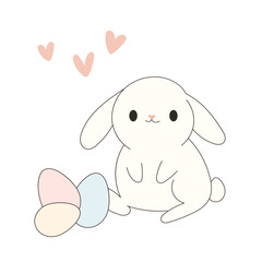 Cute Drawn Easter Bunny Character. Doodle baby Rabbit Kawaii Funny Outline Animal. Happy Easter  Holiday Greeting Card Design Element. White Rabbit Mascot. Greeting Gift Simple Art.