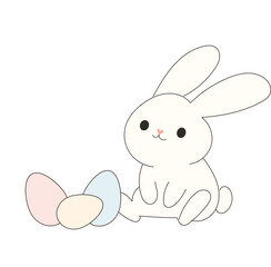 Cute Drawn Easter Bunny Character. Doodle baby Rabbit Kawaii Funny Outline Animal. Happy Easter  Holiday Greeting Card Design Element. White Rabbit Mascot. Greeting Gift Simple Art.