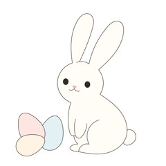 Cute Drawn Easter Bunny Character. Doodle baby Rabbit Kawaii Funny Outline Animal. Happy Easter  Holiday Greeting Card Design Element. White Rabbit Mascot. Greeting Gift Simple Art.