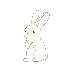 Cute Drawn Easter Bunny Character. Doodle baby Rabbit Kawaii Funny Outline Animal. Happy Easter  Holiday Greeting Card Design Element. White Rabbit Mascot. Greeting Gift Simple Art.