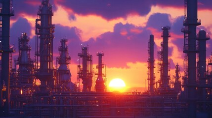 Obraz premium Oil Refinery at Sunset