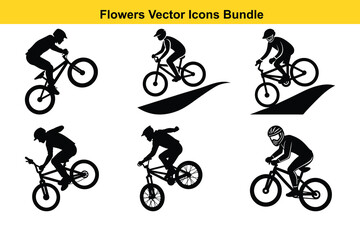 Obraz premium Bicycle Vector Icons Bundle Dynamic Cycling Stunts & Action Graphics. 