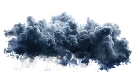 Isolated thunderstorm clouds with lightning, white backdrop