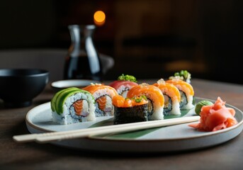 Delicious sushi platter featuring a variety of rolls and fresh ingredients
