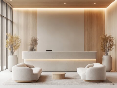 An elegant modern reception area with neutral color scheme design