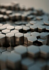 Fototapeta premium Abstract close-up of metallic hexagonal shapes creating a textured surface