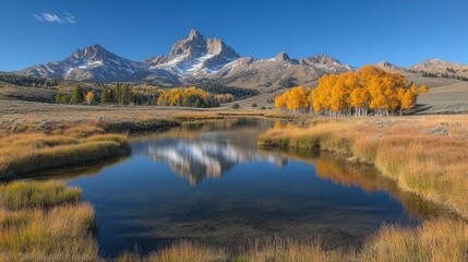 Fototapeta premium Autumnal mountain lake reflection, Idaho