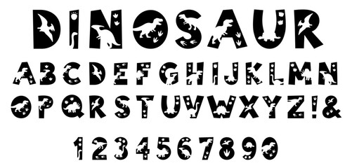 Decorative Dinosaur Silhouette Themed Alphabet Letter and Number Clipart Set on a Transparent Background