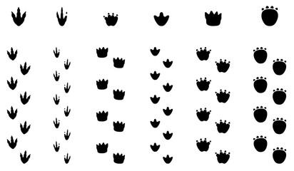 Decorative Dinosaur Tracks or Walking Footprints, Silhouette Clipart set on a Transparent Background © ATerra