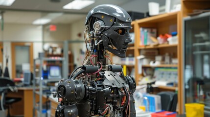 Advanced robotic prototype displayed in a laboratory during research and development activities
