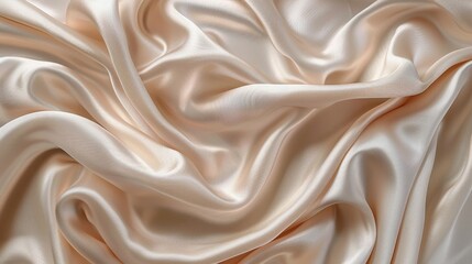 Obraz premium Soft beige satin fabric draping elegantly on a neutral background showcasing its smooth texture and luxurious sheen