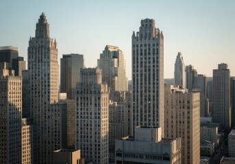 Fototapeta premium Aerial view of stunning skyscrapers in a modern city skyline