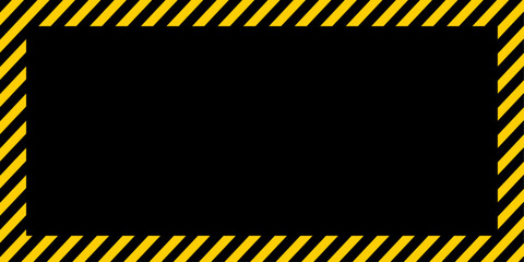 Blank under construction, caution, warning, stop, halt template with black yellow tape. Safety, police sign, do not cross, security warning zone blank space for text or message. Vector Illustration.