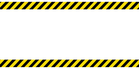 Blank under construction, caution, warning, stop, halt template with black yellow tape. Safety, police sign, do not cross, security warning zone blank space for text or message. Vector Illustration.