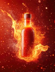 Hot Sauce on Fire Background