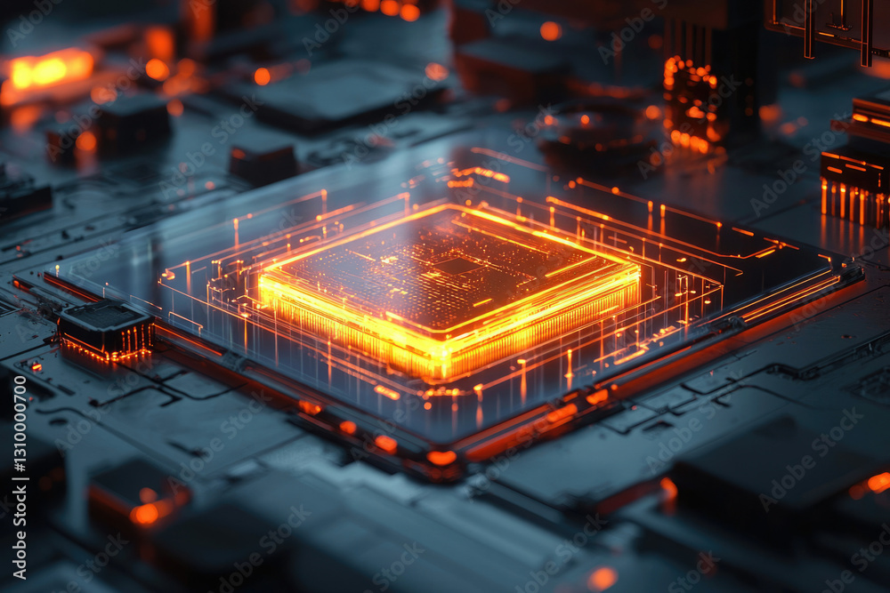Poster a glowing central processing unit (cpu) is showcased on a circuit board, highlighting advanced techn
