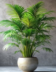 Obraz premium Lush Green Indoor Plant in Stylish Ceramic Pot Against Soft Gray Background for Home and Office Decor Inspiration