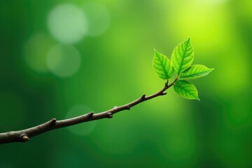 Short and thin isolated branch with leafy top, greenery, treebranch, leafy