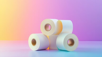 White paper rolls stacked against vibrant colorful backdrop