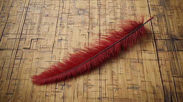 Red feather on ancient papyrus