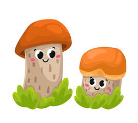Cute cartoon brown mushrooms. Vector illustration on white background. For prints, fabric, publications, games.