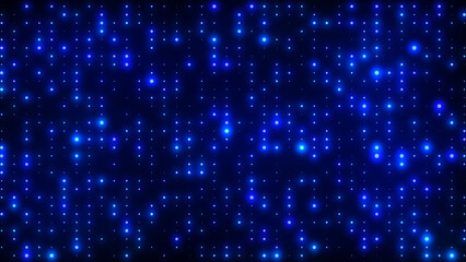 Blue glowing disco lights. Disco background of bright flicker wall lights. Disco wall for nightclubs, disco party and fashion events. VJ lights, LED screen, and stage show.
