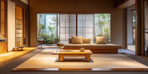 Fototapeta premium A serene interior showcasing traditional japanese style and design