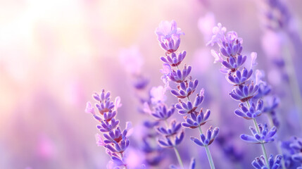 Naklejka premium Close-up of lavender blooms in soft sunlight
