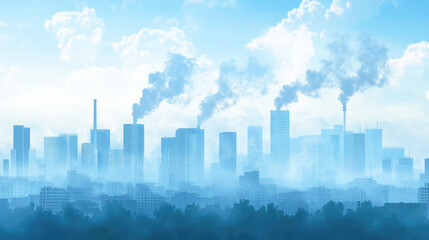 Obraz premium City skyline with industrial smog and pollution on a cloudy day