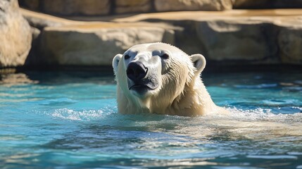 Polar Bear Swimming Close-Up Shot