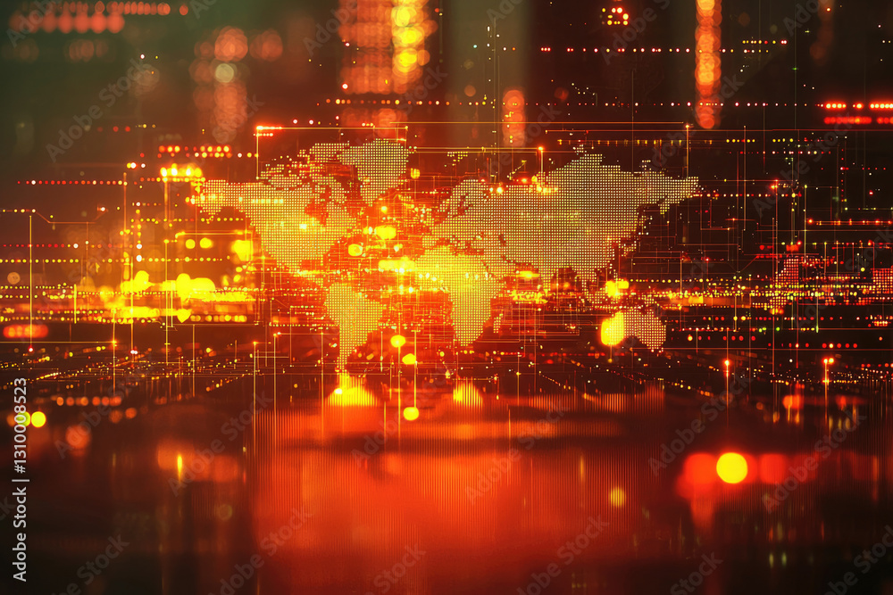 Poster A global network visualized as a world map composed of interconnected glowing nodes and lines, representing digital connectivity and data flow.