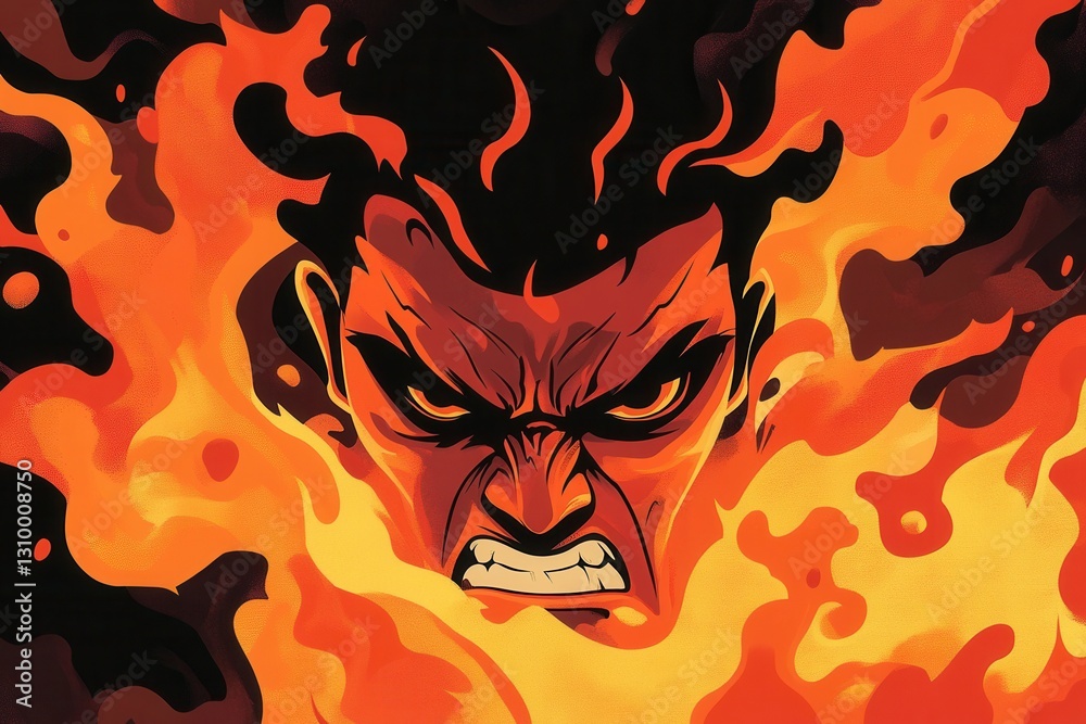 Poster Fury ignited in flames with an intense expression and bold colors representing raw emotion and turmoil