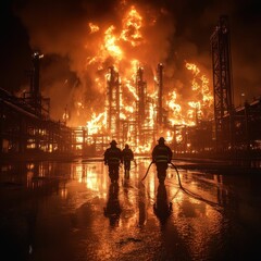 Firefighters battle massive refinery blaze at night