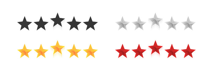 Flat star rating icons set in various colors - vector style.