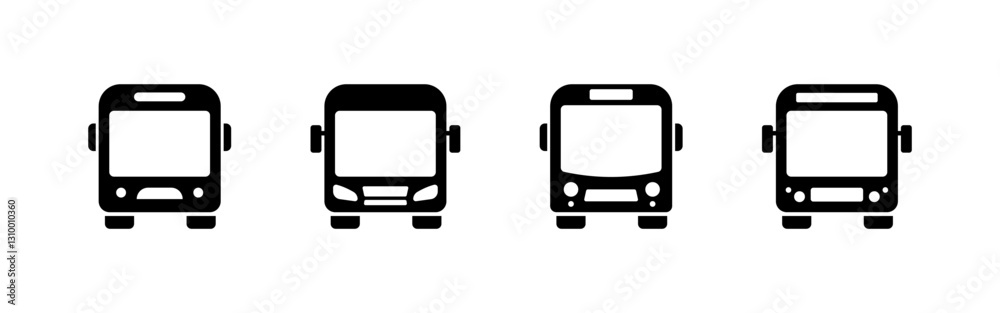 Poster flat linear icons set of bus front views in vector format.