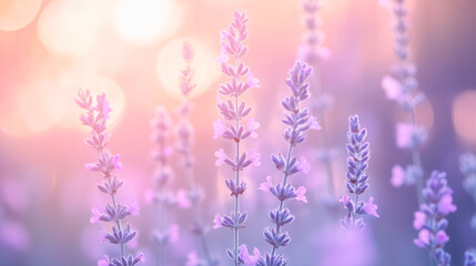 Obraz premium Sunlit lavender blooms against a soft, dreamy background