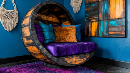 Cozy and Stylish Round Lounge Chair with Vibrant Cushions in Modern Interior Decor