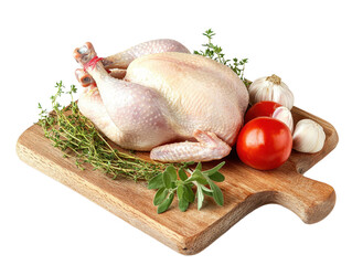 Isolated Raw Chicken on Cutting Board on White