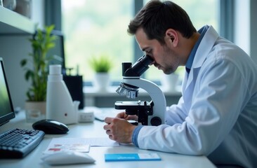 Fototapeta premium Scientist conducting microscope research in laboratory for scientific discovery and innovation