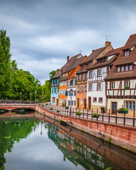 Colmar, Petite Venise, half-timbered houses and a canal. Alsace, France.