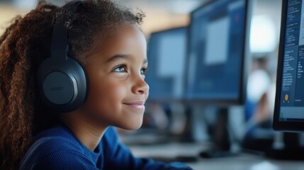 Focused Young Learner: Coding and Computing with Enthusiasm (Headphones In)