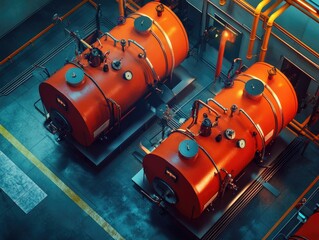 Naklejka premium Two Orange Storage Tanks Side by Side