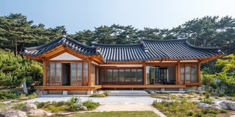 Fototapeta premium A beautiful traditional building with wooden structure and tiled roof