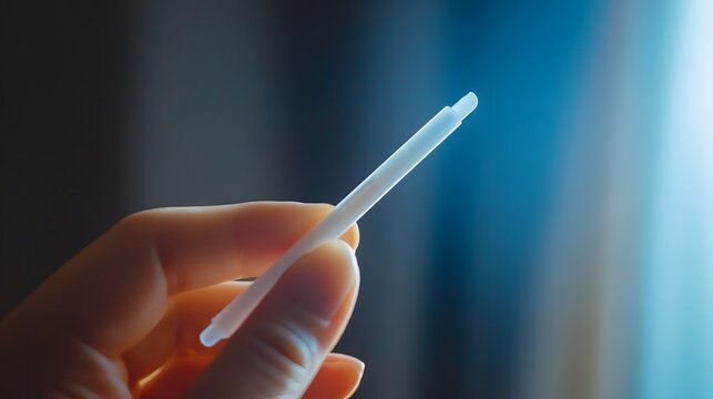 A close-up view of a hand holding a lightweight object against a softly lit background. The gentle glow adds a serene atmosphere, perfect for showcasing modern minimalism.
