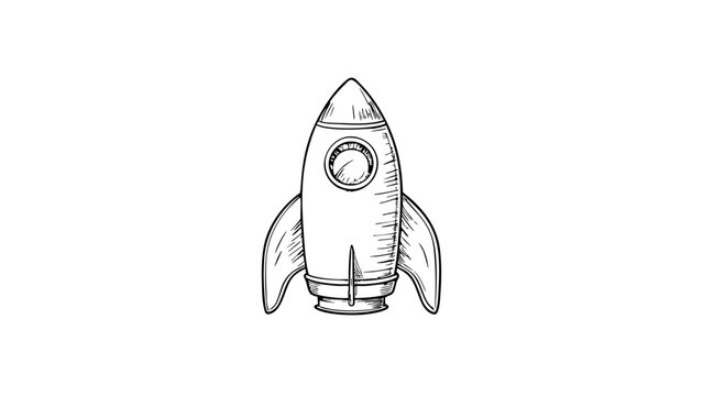Vintage sketch of a rocket in simple line art  