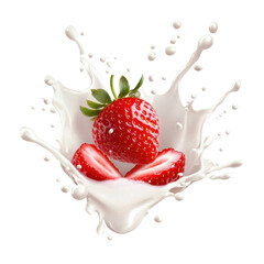 strawberry falling into milk splash