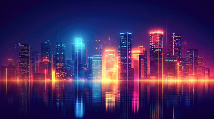 Fototapeta premium Vibrant neon cityscape reflection at night