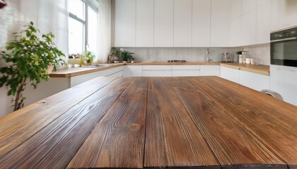 Striking Kitchen Mockup Design Showcasing a Spacious Table for Products Against a Minimalistic Backdrop, Evoking a Sense of Sophistication and Functionality. Perfect for Digital Art, Home Decor,