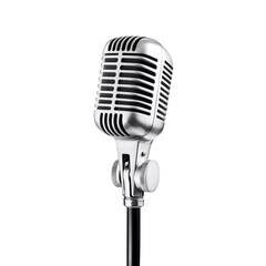 Vintage silver microphone on stand, cut out  
